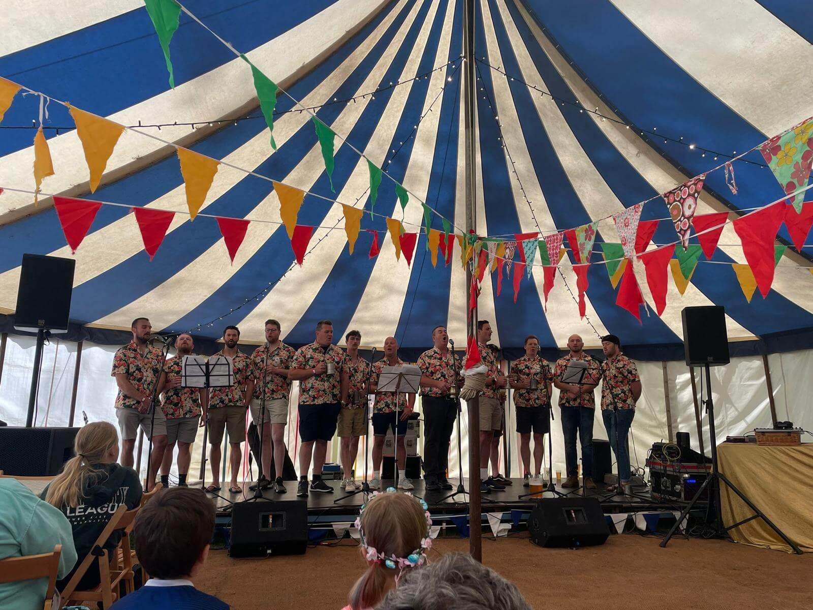 The band performing live